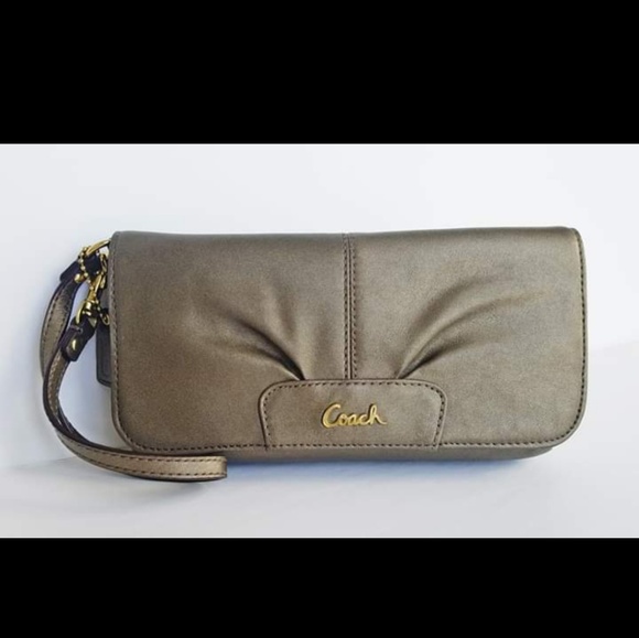 Coach Handbags - Coach Ashley Bronze Leather Clutch Wristlet Purse